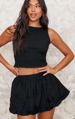 Best PrettyLittleThing Linen Look Puff Ball Mini Skirt Black