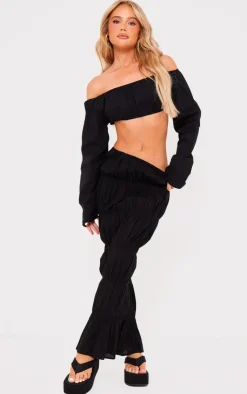 Online PrettyLittleThing Linen Look Ruched Maxi Skirt Black