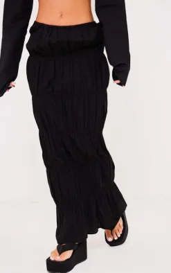 Online PrettyLittleThing Linen Look Ruched Maxi Skirt Black