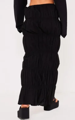 Online PrettyLittleThing Linen Look Ruched Maxi Skirt Black