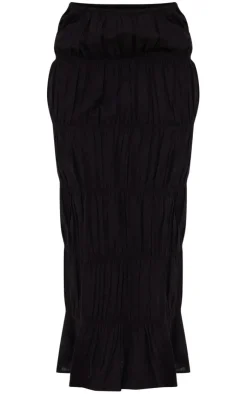Online PrettyLittleThing Linen Look Ruched Maxi Skirt Black