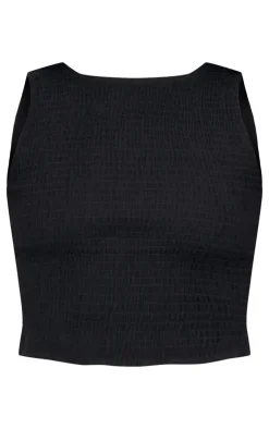 Outlet PrettyLittleThing Linen Look Shirred Top Black