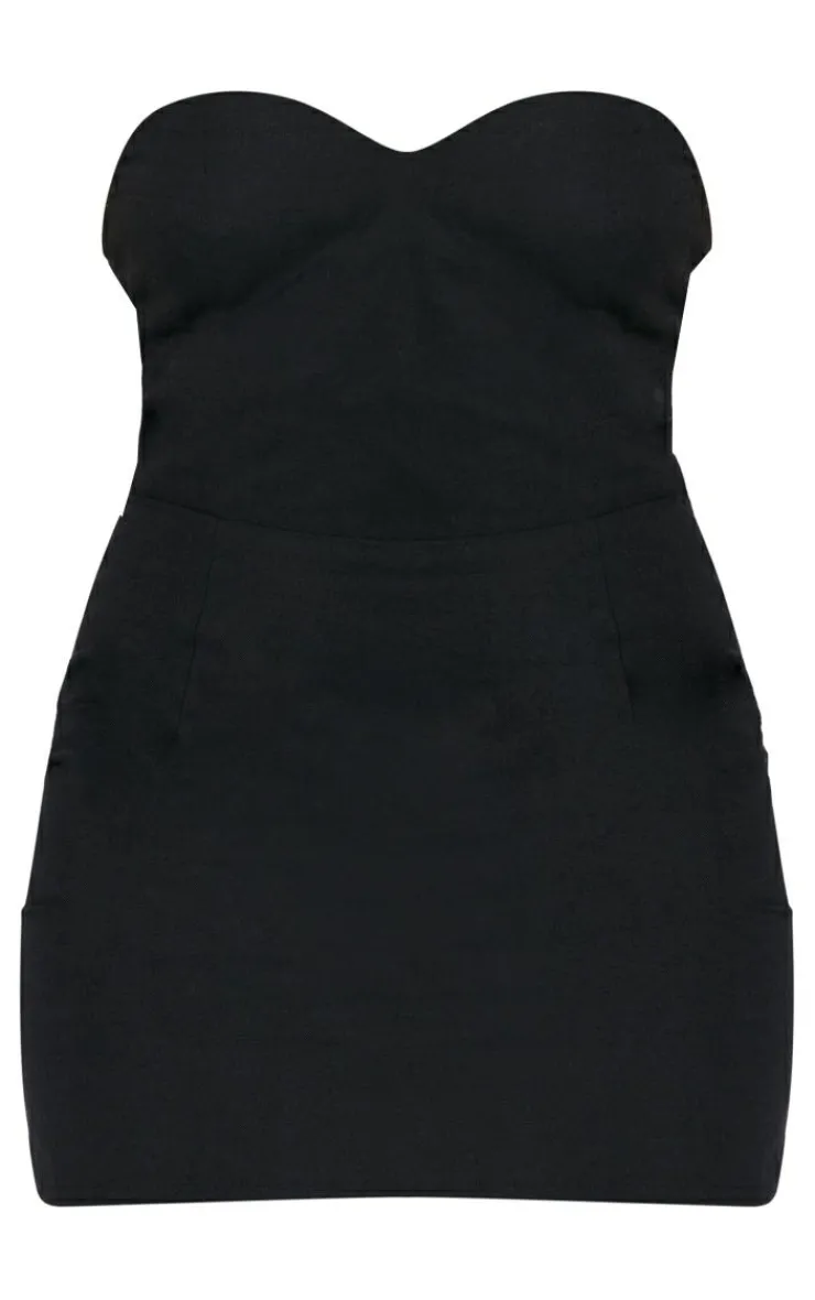 Linen Look Sweetheart Neckline Bodycon Dress-PrettyLittleThing Sale