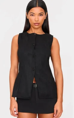 PrettyLittleThing Sleeveless Tops*Longline Faux Suede Vest