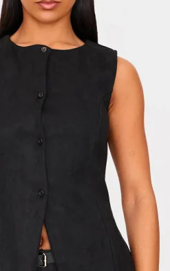 PrettyLittleThing Sleeveless Tops*Longline Faux Suede Vest