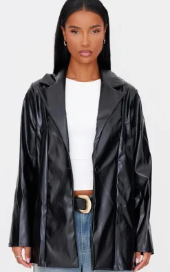 PrettyLittleThing Faux Leather Jackets*Longline Lapel Detail Faux Leather Blazer