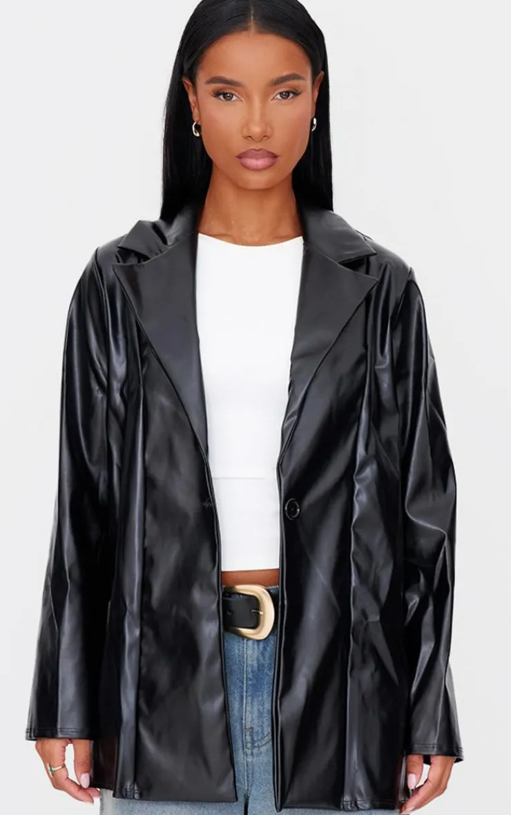 PrettyLittleThing Faux Leather Jackets*Longline Lapel Detail Faux Leather Blazer