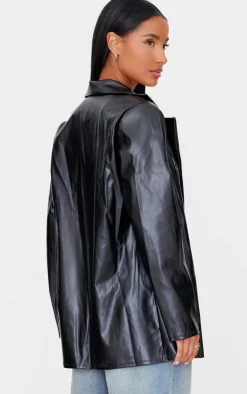 PrettyLittleThing Faux Leather Jackets*Longline Lapel Detail Faux Leather Blazer