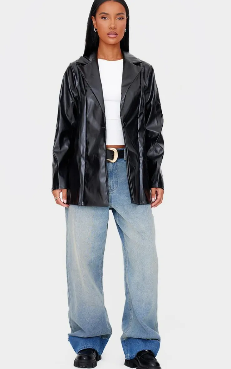 PrettyLittleThing Faux Leather Jackets*Longline Lapel Detail Faux Leather Blazer