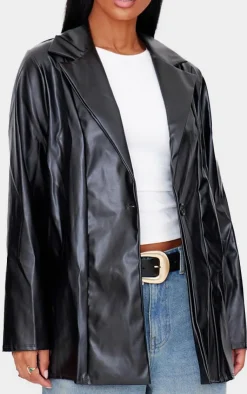 PrettyLittleThing Faux Leather Jackets*Longline Lapel Detail Faux Leather Blazer