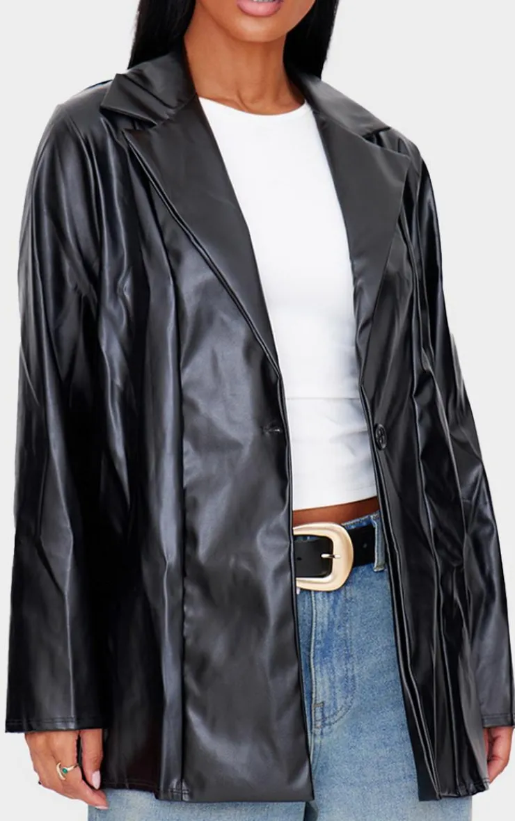 PrettyLittleThing Faux Leather Jackets*Longline Lapel Detail Faux Leather Blazer