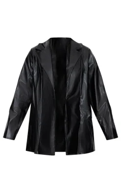 PrettyLittleThing Faux Leather Jackets*Longline Lapel Detail Faux Leather Blazer