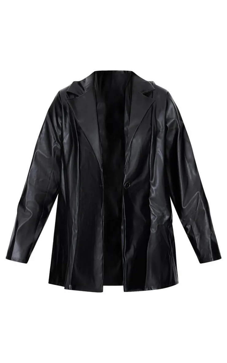PrettyLittleThing Faux Leather Jackets*Longline Lapel Detail Faux Leather Blazer