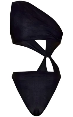 Black Loop One Shoulder Swimsuit