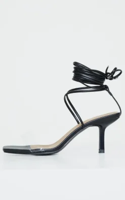 PrettyLittleThing Low Heels*Low Heel Clear Strap Ankle Tie Sandal