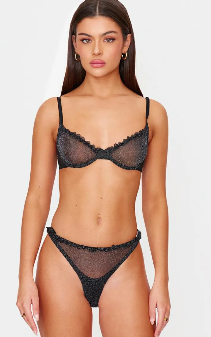 Black Lurex Mesh Lingerie Set