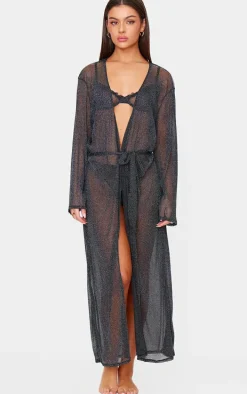Black Lurex Mesh Maxi Robe
