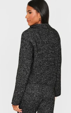 Sale PrettyLittleThing Marl Knit V Neck Oversized Sweater Black