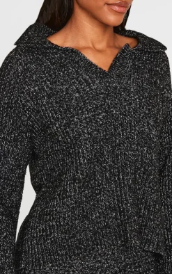 Sale PrettyLittleThing Marl Knit V Neck Oversized Sweater Black