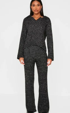 Outlet PrettyLittleThing Marl Knit Wide Leg Pants Black