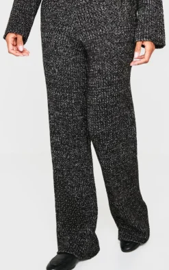 Outlet PrettyLittleThing Marl Knit Wide Leg Pants Black