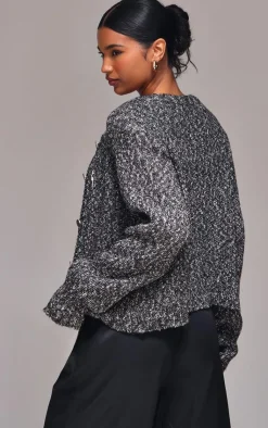 PrettyLittleThing Cardigans*Marl Textured Bobble Knit Button Up Pocket Detail Cardigan