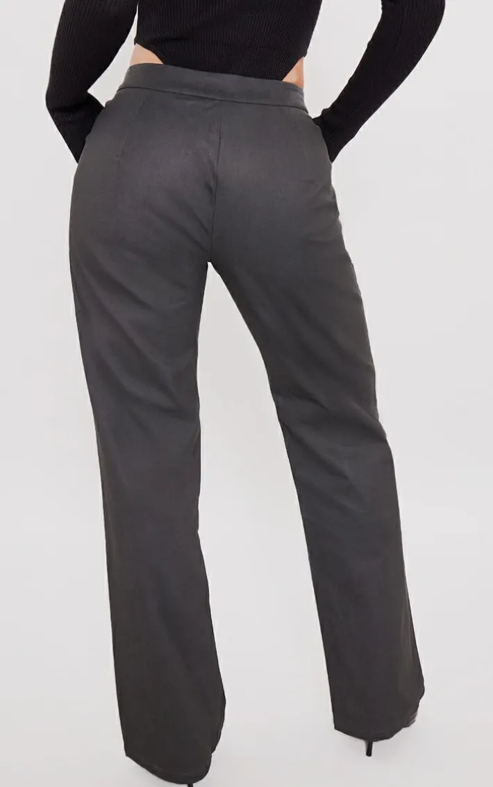 Black Matte Faux Leather Straight Leg Pants