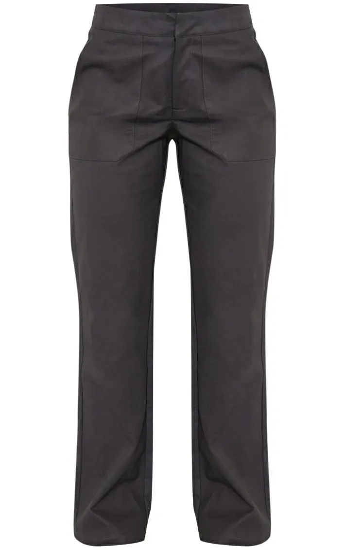 Black Matte Faux Leather Straight Leg Pants