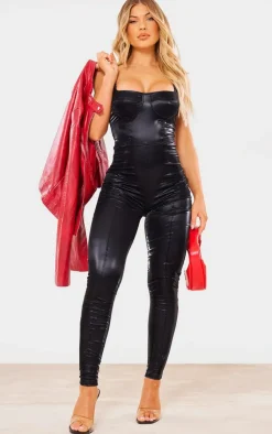 Matte Vinyl Underwired Strappy Jumpsuit-PrettyLittleThing Outlet