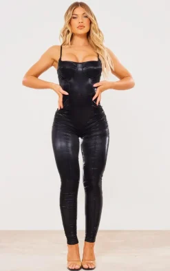 Matte Vinyl Underwired Strappy Jumpsuit-PrettyLittleThing Outlet