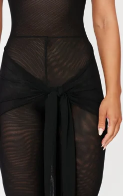Black Mesh Asymmetric Cap Sleeve Jumpsuit