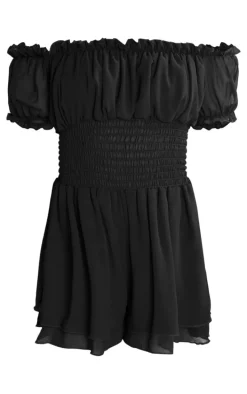 Black Mesh Bardot Floaty Romper