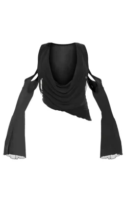 Mesh Cowl Neck Sleeve Detail Top-PrettyLittleThing Discount