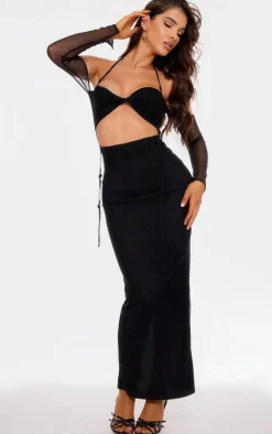 Mesh Cut Out Twist Detail Maxi Dress-PrettyLittleThing Best