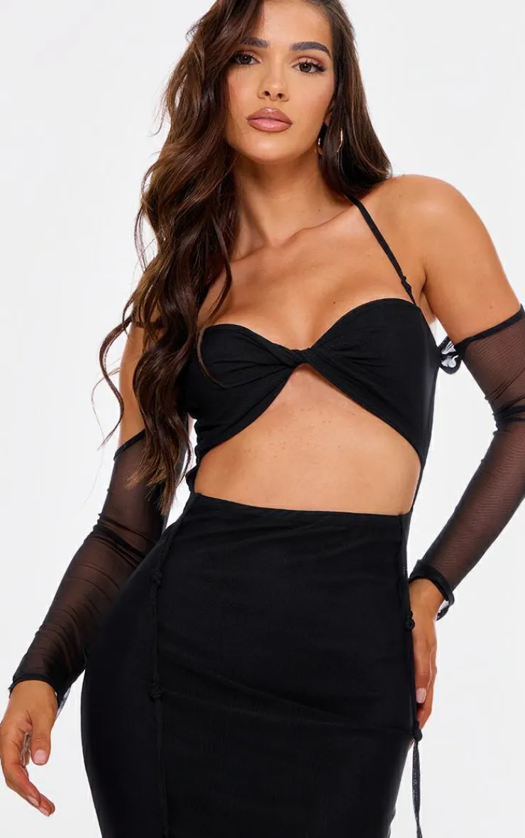 Mesh Cut Out Twist Detail Maxi Dress-PrettyLittleThing Best