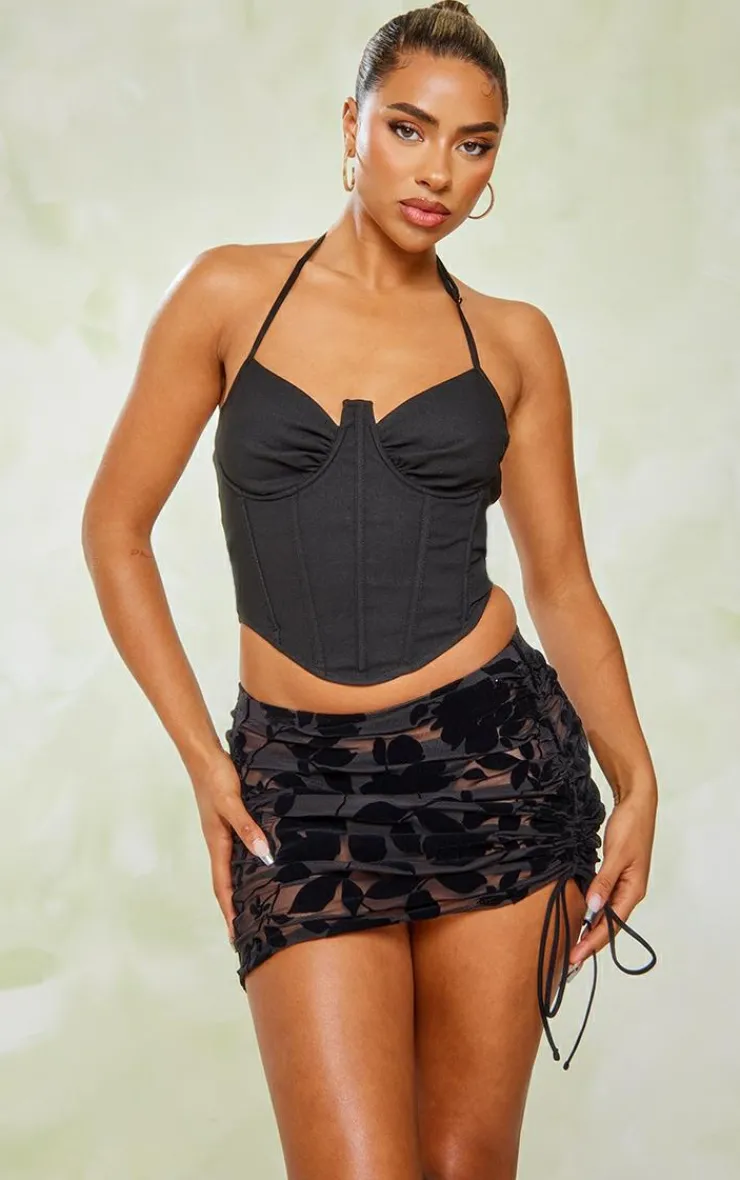 Mesh Devore Ruched Side Mini Skirt-PrettyLittleThing Outlet