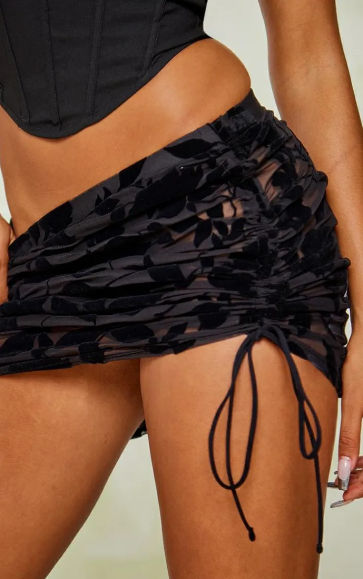 Mesh Devore Ruched Side Mini Skirt-PrettyLittleThing Outlet