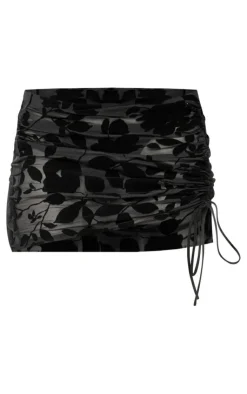 Mesh Devore Ruched Side Mini Skirt-PrettyLittleThing Outlet