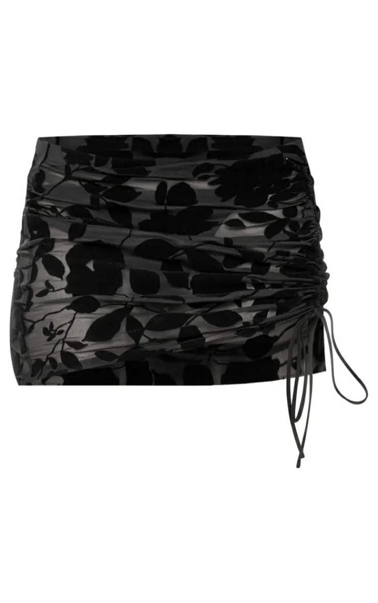 Mesh Devore Ruched Side Mini Skirt-PrettyLittleThing Outlet