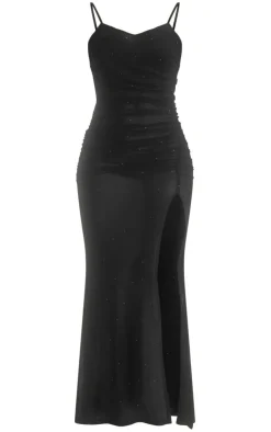 Mesh Diamante Ruched Detail Maxi-PrettyLittleThing Outlet