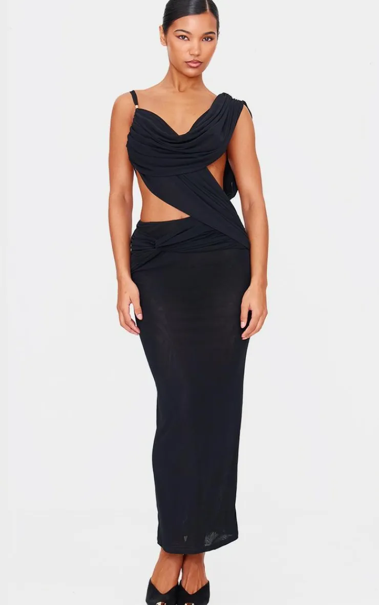Mesh Draped Cut Out Maxi Dress-PrettyLittleThing Discount