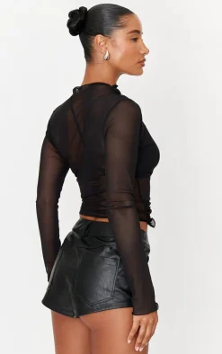 Mesh Draping Knot Detail Long Top-PrettyLittleThing New
