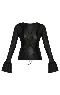 Mesh Fitted Tie Front Ruffle Shirt-PrettyLittleThing Best