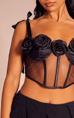 PrettyLittleThing Corsets*Mesh Floral Applique Bow Strap Boned Corset