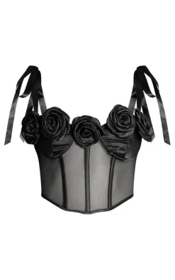 PrettyLittleThing Corsets*Mesh Floral Applique Bow Strap Boned Corset
