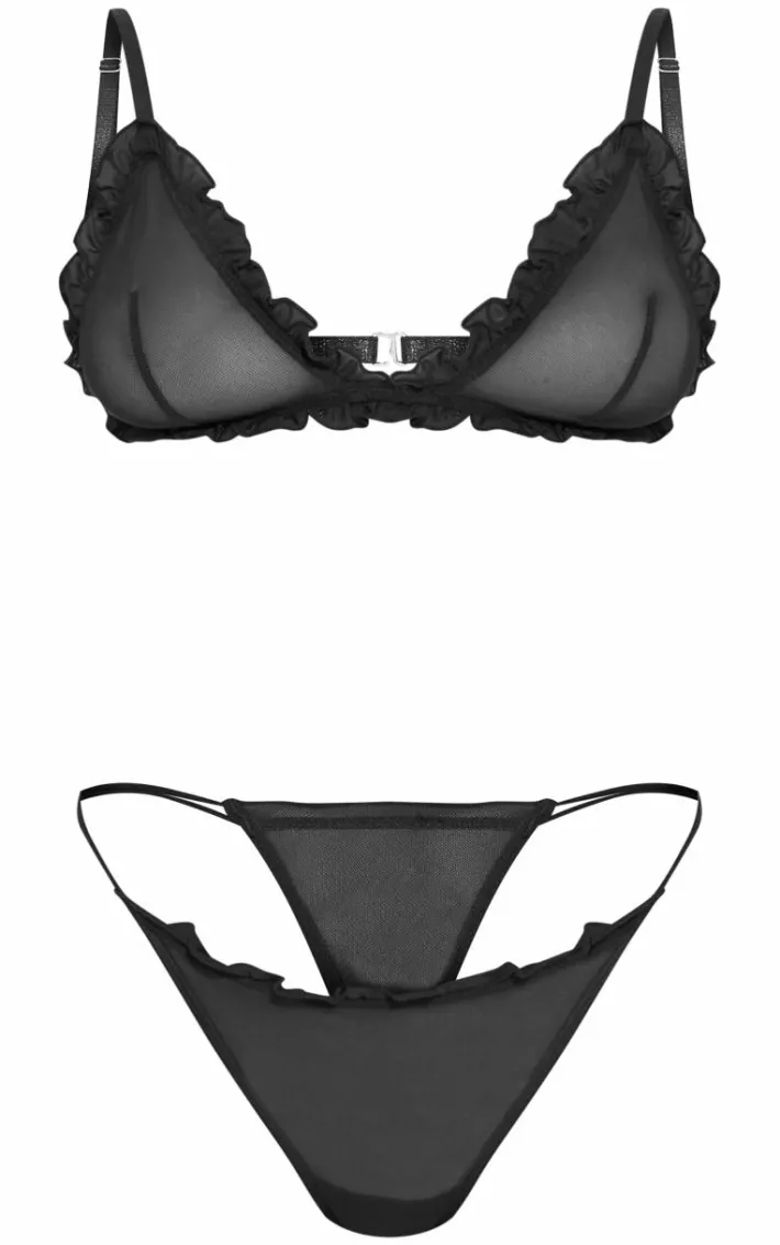 Black Mesh Frill Lingerie Set