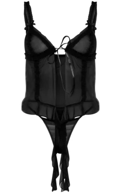 Black Mesh Frill Tie Front Lingerie Set