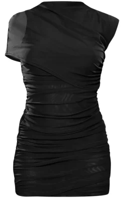 Mesh High Neck One Shoulder Mini Dress-PrettyLittleThing Outlet