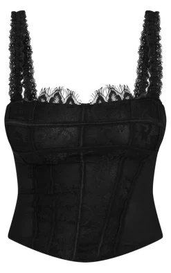 Mesh Lace Panel Curved Hem Corset-PrettyLittleThing Clearance