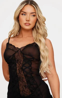 Black Mesh Lace Up Babydoll